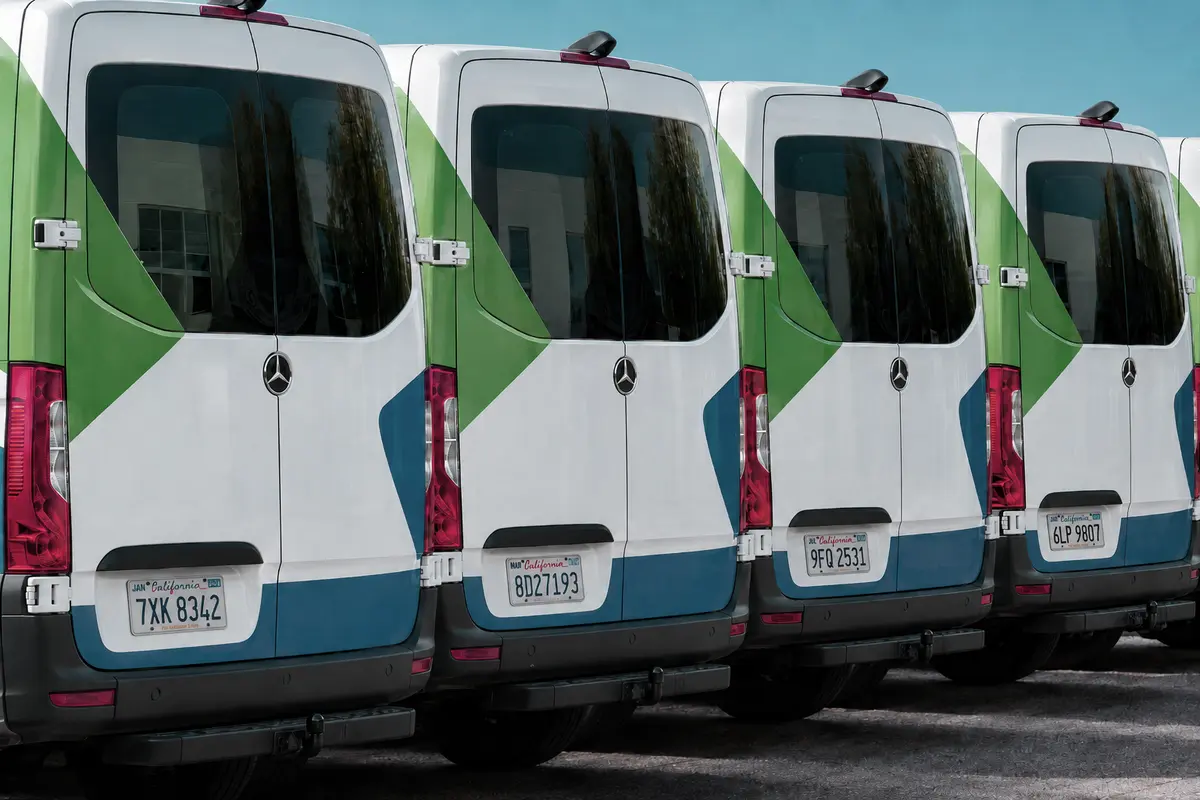 Fleet of home service vans ready for dispatch